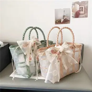 Прозрачная пластиковая сумка из ПВХ с шелковым шарфом, пляжная сумка, корзина для овощей, сумка для девушки, Свадебная сумка для подружки Невесты, подарочная сумка для компаньонки