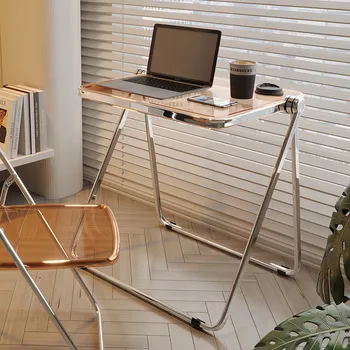 Прозрачный акриловый складной стол, Портативный Офисный рабочий стол, комбинация домашнего стола и стула в скандинавской спальне