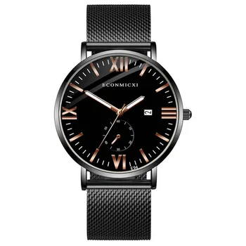 Простые модные мужские часы Роскошные водонепроницаемые круглые наручные часы с кожаным ремешком, черные цифровые деловые наручные часы с бриллиантами Часы