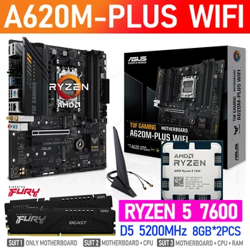 Процессор AMD Ryzen 5 7600 R5 7600 + материнская плата ASUS TUF GAMING A620M PLUS WIFI RAM Suit + Kingston DDR5 5200 МГц 16 ГБ Новый A620 m-ATX