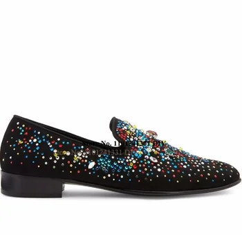Разноцветные лоферы, украшенные кристаллами, мужская обувь без застежки, Повседневная обувь на ювелирной основе, мужская обувь Zapatillas Chaussure, балетки