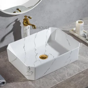 Раковина из скандинавской керамики для мебели для ванной Комнаты Квадратный гостиничный умывальник Маленький балкон Умывальник для ванной комнаты Чаша для туалетного столика