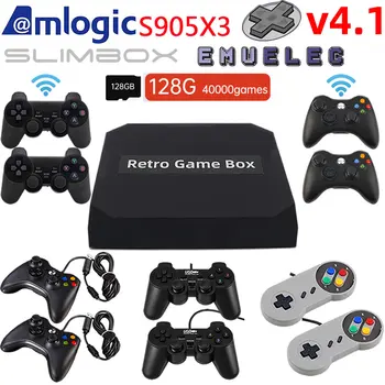 Ретро Игровая консоль ТВ Видеоигры Двойная Система EmuELEC 4.1 S905X3 Подключи и Играй 128 Г Встроенные 50 Эмуляторов для PSP/PS1/ DC/N64