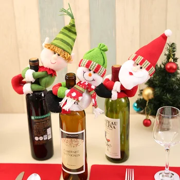 Рождественская крышка для бутылки вина, Рождественские эльфы, снеговик, Санта-Клаус, крышка для бутылки вина, 3D дизайн свитера, Топперы для бутылок вина, Рождество