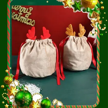 Рождественские сумки для конфет, сумки с оленьими рогами, бархатные подарочные пакеты с кроликом, сумки для дропшиппинга, украшения для вечеринок 2023 Navidad