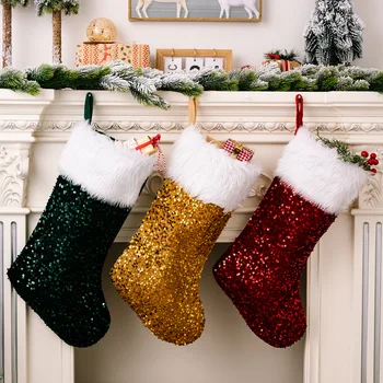 Рождественские украшения, Рождественские чулки с блестками, Рождественские чулки премиум-класса, Подарочные носки с красными блестками