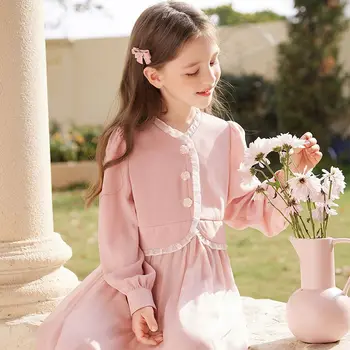 Розовое французское платье для девочек, весенняя новинка, Супер Бессмертная милая детская юбка, модная юбка принцессы для девочек, весна и осень