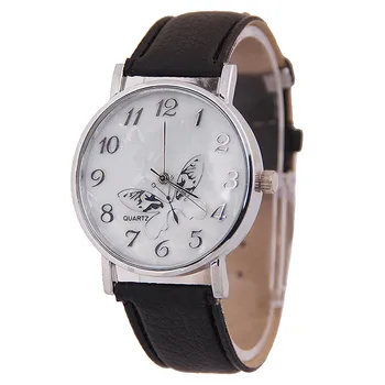 Роскошные Брендовые Женские часы с тисненым ремешком и бабочкой, женские часы с черным простым кожаным ремешком, женские часы Relogio Feminino