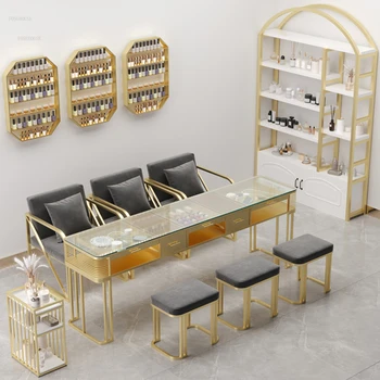 Роскошные маникюрные столы Nordic Light, двухслойный стеклянный маникюрный стол и стул, набор простых профессиональных маникюрных столов для салона красоты