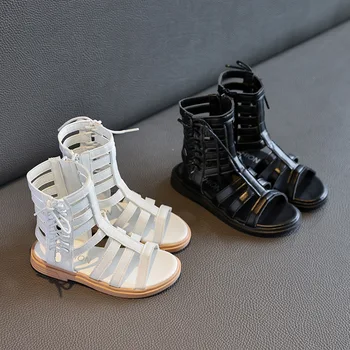 Сандалии для девочек, Летние Новые римские туфли на плоской подошве, детская пляжная обувь принцессы на мягкой подошве, 26-30 лет