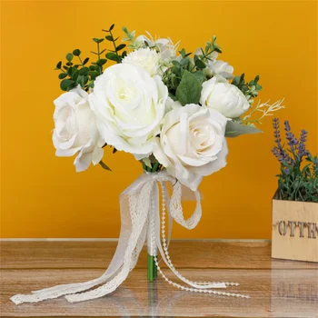 Свадебный букет невесты Эвкалипт Белые шелковые цветы Розы Искусственный Букет невесты Свадебные Аксессуары