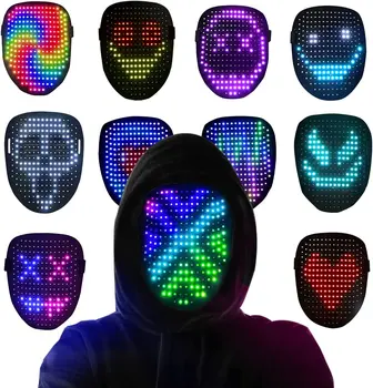 Светодиодная светящаяся маска с распознаванием жестов Программируемая Светящаяся Маска для лица Трансформирующая Маска для Хэллоуина Костюм Косплей Вечеринка Маскарад