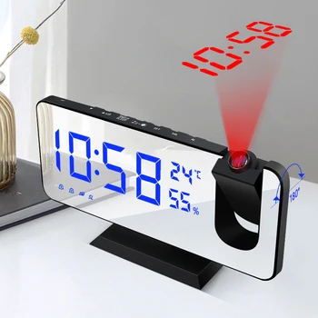 Светодиодный цифровой будильник Настольные часы Электронные настольные часы USB-будильник FM-радио Проектор времени Функция повтора 2 будильника