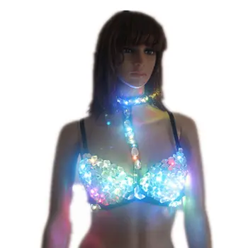 Сексуальный светящийся сценический костюм певицы со светодиодным бюстгальтером для танцевального шоу
