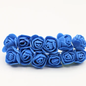 Синий, 12шт, 2 см, искусственный Мини-букет из пенопластовых роз, Многоцветное Свадебное украшение для дома, Дня Рождения, Венок из искусственных цветов