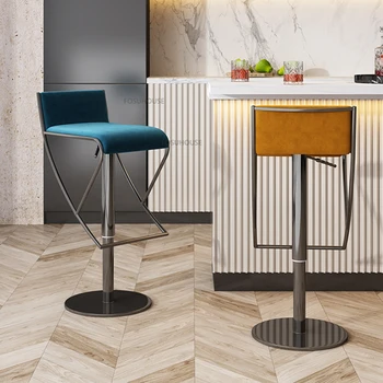 Скандинавские барные стулья из искусственной кожи для барной мебели, высокие стулья с подъемной спинкой и подлокотником, креативный легкий Роскошный кухонный барный стул