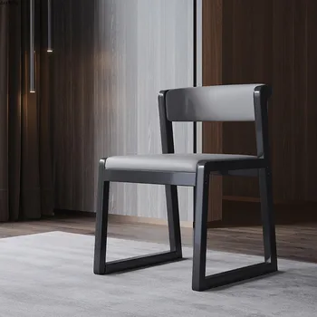 Скандинавский обеденный стул из массива дерева, домашний Современный минималистичный стул для ресторана, кожаная спинка, чайные стулья для столовой, кухонная мебель