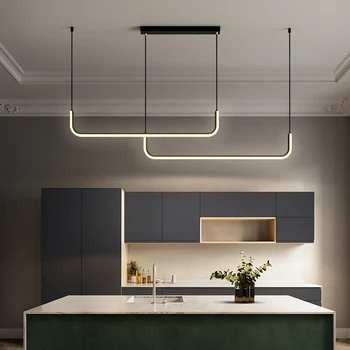 Современная светодиодная линейная подвесная лампа для столовой Кухонный остров Минималистичный дизайн Внутренняя Черная Подвесная люстра Осветительный прибор