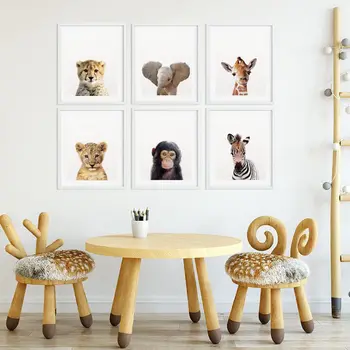 Современные дикие животные Художественная картина на холсте Настенная картина Декор детской, Лев, Тигр, Слон, жираф, детеныши животных, принты Canavs