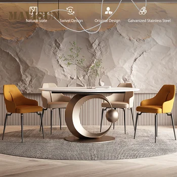 Современный легкий Роскошный каменный стол из вращающейся телескопической складной плиты и стулья Многофункциональный комбинированный Стол для дома
