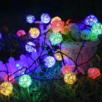 Солнечные гирлянды 20 футов 30 светодиодов, многоцветный ротанговый глобус, гирлянды, декоративное освещение для вечеринки в саду во внутреннем дворике дома