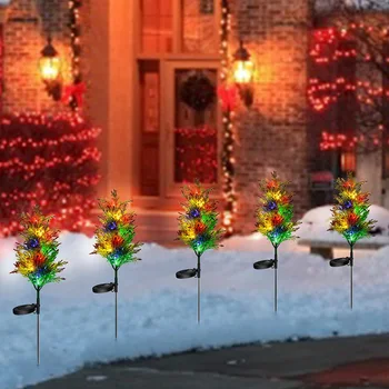 Солнечные садовые фонари на открытом воздухе, рождественские солнечные фонари на столбах, водонепроницаемые солнечные фонари с многоцветной ландшафтной лампой Cypress Tree