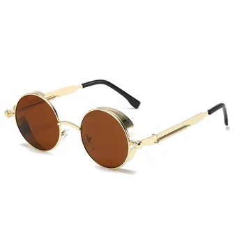 Солнцезащитные очки в готическом стиле в стиле стимпанк Для мужчин и женщин, Брендовые Дизайнерские Винтажные Солнцезащитные очки в круглой металлической оправе в стиле панк, Очки UV400