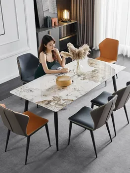 Сочетание стола из каменной плиты и обеденного стула для маленькой семьи, современный простой легкий роскошный прямоугольный стол в скандинавском стиле