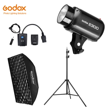 Стробоскопическая вспышка для фотостудии Godox E300 300Ws + Пояс в виде сот 50x70 см + Осветительная подставка 180 см + Комплект триггерной вспышки AT-16