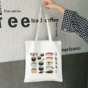 Сумки-тоут Kawaii Sushi Set, сумка для девочек в стиле Харадзюку, женская холщовая сумка для покупок, женская эко-сумка, складная сумка-тоут большой емкости