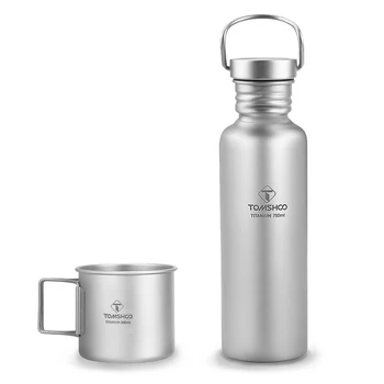 Титановая бутылка для воды TOMSHOO с дополнительной пластиковой крышкой, уличные сверхлегкие спортивные бутылки, кемпинг, пеший туризм, велоспорт, Титановая чашка