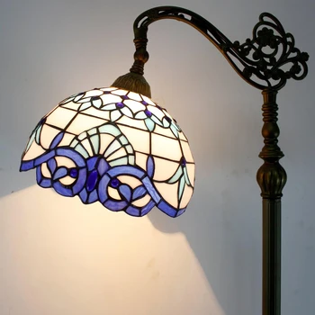 Торшер WERFACTORY Tiffany, темно-синий, белый, арочный светильник из витражного стекла, 12X18X64 дюйма, лампа для чтения
