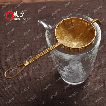 Традиционное латунное ситечко для чая ручной работы, воронка из чистой меди, сетка для чайного фильтра, Золотая сетка для кофейного фильтра.