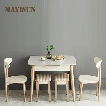 Убирающийся обеденный стол из каменной плиты в маленькой квартире, комбинированный кухонный стол и стул, многофункциональная мебель