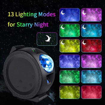Умный светодиодный проектор Звездного Неба, Ночник с Луной, Звездой и облаком, вращение на 360 градусов, 6 цветов, Украшение светом океанской волны