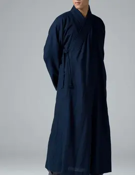 Унисекс Осенне-весенний костюм монаха из хлопка и льна, халат для медитации, униформа для боевых искусств, халат шаолиньского кунг-фу, темно-синий xs01