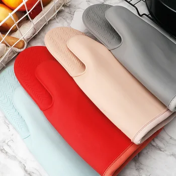 Утолщенные силиконовые бытовые перчатки для духовки Wave, хлопчатобумажный зажим для рук, устойчивые к высоким температурам, нескользящие для кухонной микроволновой печи