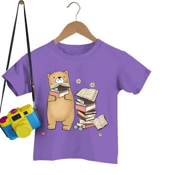 Футболки для любителей книг Для мальчиков и девочек, винтажная одежда Daisy Aesthetics, футболка с мультяшным животным медведем Y2k, детская одежда для любителей книг