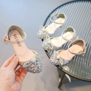 Хрустальные туфли для девочек в корейском стиле 2023, детская мода, свадебные босоножки 