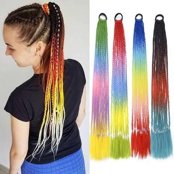 Цветная градиентная коробка для девочек, плетеный конский хвост для детей с эластичной лентой для волос, резинка, аксессуары для волос, парик, повязка на голову, шиньон