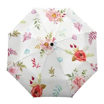 Цветы Листва Автоматический зонт Дорожный складной зонт Портативный Ветрозащитный зонтик Зонты