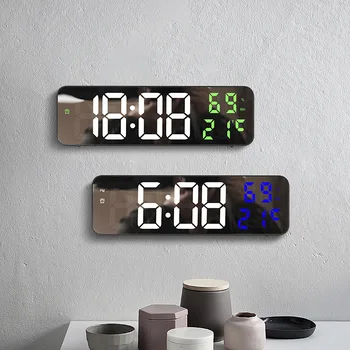 Цифровые настенные часы с температурой датой, большим дисплеем, электрическим светодиодным будильником, регулировкой яркости, ночным освещением, декоративными часами