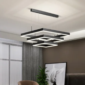 Черная светодиодная люстра в стиле минимализм для гостиной, лампа для столовой, подвесной светильник в скандинавском стиле, современная люстра, светильники