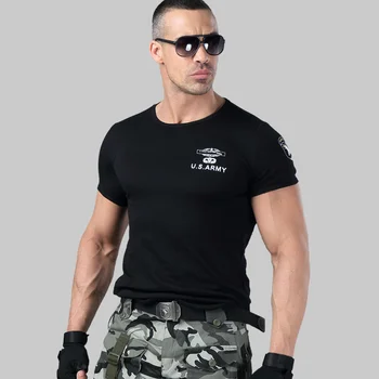 Эластичная облегающая футболка для фитнеса, мужская летняя тонкая хлопковая футболка с коротким рукавом, военная тактическая тренировочная футболка на открытом воздухе