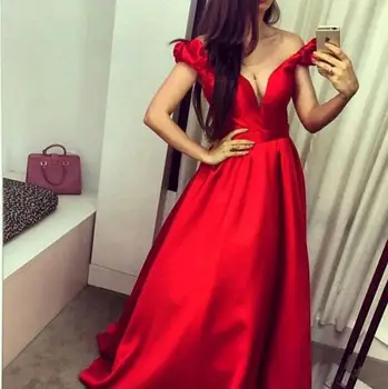 Элегантное красное длинное платье для выпускного вечера из тафты с глубоким V-образным вырезом и коротким рукавом из Саудовской Аравии vestido de noiva robe de soiree, платья подружек невесты
