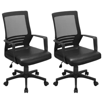 Эргономичное офисное кресло Easyfashion Midback с сиденьем из искусственной кожи, комплект из 2 предметов, черный