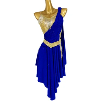 Юбка для латиноамериканских танцев Женская 2023 Новый дизайн Синяя Элегантность Танго Румба Самба Чача Латиноамериканская юбка Платье для латиноамериканских танцев для взрослых