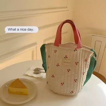 Японская милая хлопковая сумка через плечо на шнурке, сумка для мамы, студенческая вишневая сумка для ланча, сумка для ланча