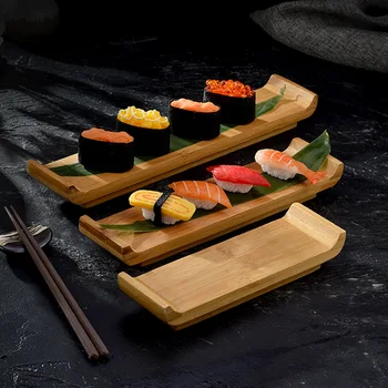 Японская прямоугольная тарелка длинная тарелка для суши в японском стиле и ветряная деревянная тарелка деревянная тарелка для закусок кухонная тарелка бамбук