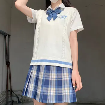 Японская старшеклассница, свитер без рукавов, жилет, Униформа JK, пуловер Seifuku с V-образным вырезом, Студенческая одежда, Корейский вязаный жилет S XL